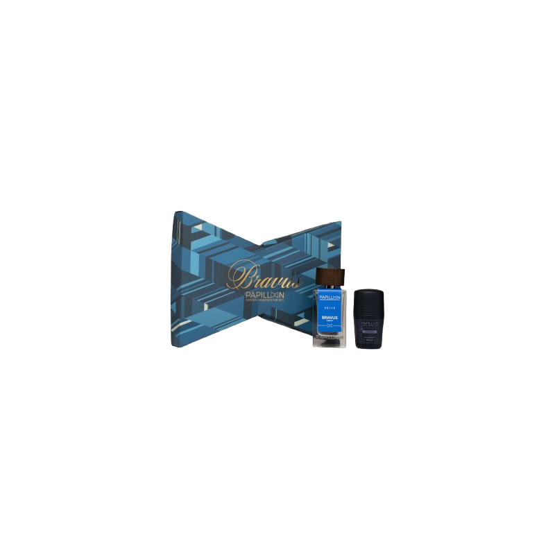 Set de Perfume hombre Prive Bravus 50ml+ desodorante antitranspirante 50ml + pulsera. PAPILLON London Cosmetics
