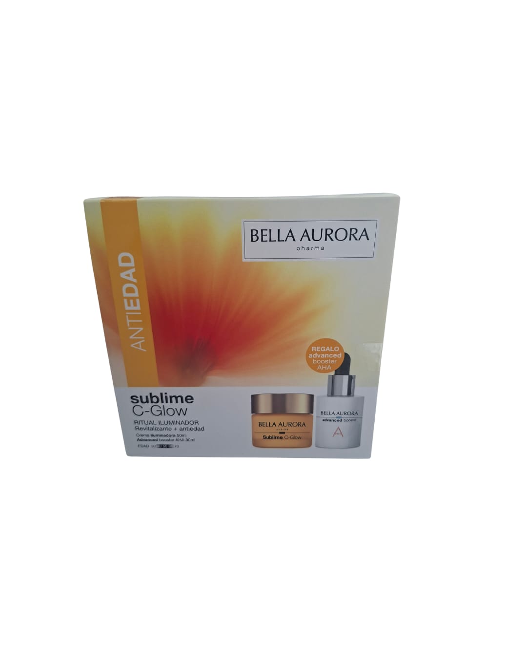 Pack sublime C-Glow + advanced booster AHA · Ritual iluminador, revitalizante y antiedad. Bella Aurora